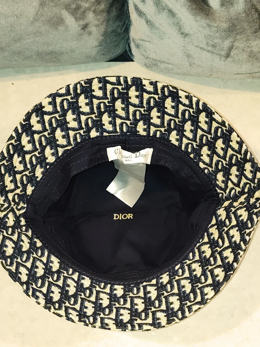 CHRISTIAN DIOR MONOGRAM OBLIQUE DIOR MONOGRAM JACQUARD BEIGE & BLUE BUCKET HAT